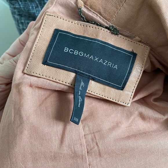 LIKE NEW BCBG MAXAZARIA leather drape jacket. Deep blush. XXS. - Picture 3 of 4